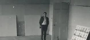 Student helpers and Düsseldorf SGA curator Jürgen Harten in front of Sigmar Polke’s paintings Solutions I-IV (1969). Photo