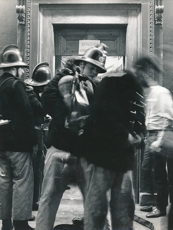 Firemen from Edinburgh Fire Station outside Gotthard Graubner’s ‘Mist Room’ (Homage to Turner) in studio C.16 (24 August 1970). 