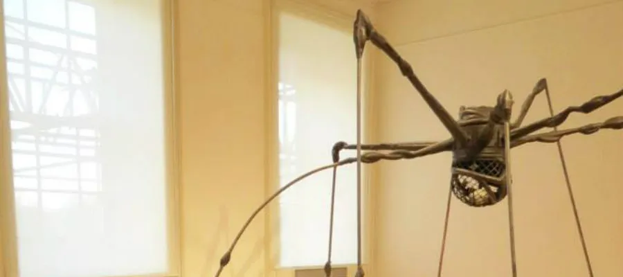 Spider sculpture in gallery for the Future Bourgeois symposium 2014.