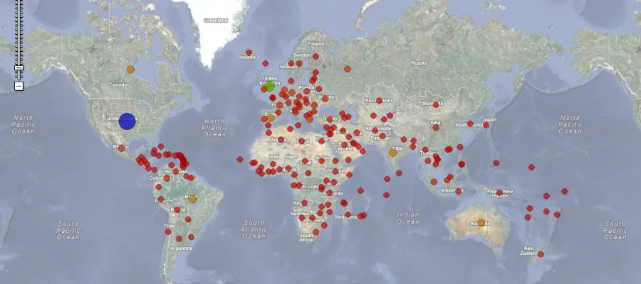 MOOC Map showing the geographical location of the participants on the Edinburgh MOOCs, February 2013
