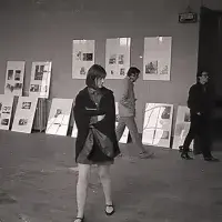 Exhibition visitors in ECA studio C.07 with Joseph Beuys's installation, Arena (August 1970). Photo