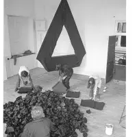 Reiner Ruthenbeck’s ‘Highland’ installation being assembled by Ruthenbeck and ECA students in studio E.21 for Strategy: Get Arts