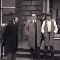 Georg Jappe, Karl Ruhrberg, Richard Demarco, Joseph Beuys, Sally Holman, outside the Richard Demarco Gallery, Edinburgh. 7 May 1970. Photo