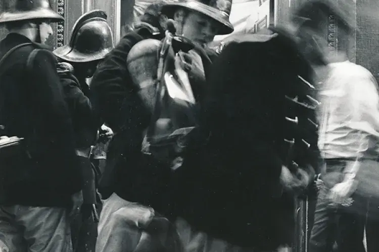 Firemen from Edinburgh Fire Station outside Gotthard Graubner’s ‘Mist Room’ (Homage to Turner) in studio C.16 (24 August 1970). 