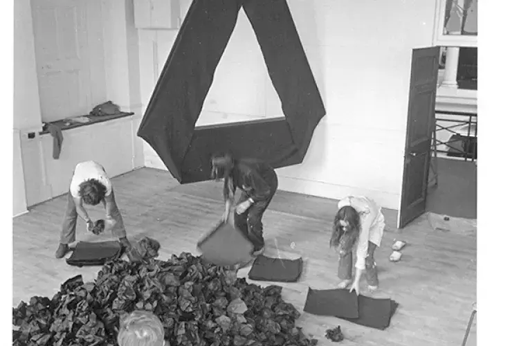 Reiner Ruthenbeck’s ‘Highland’ installation being assembled by Ruthenbeck and ECA students in studio E.21 for Strategy: Get Arts