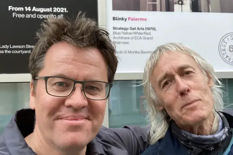 Christian Weikop and Alexander Hamilton on Lady Lawson St at Edinburgh International Book Festival. SGA Book Launch (August 2021). 