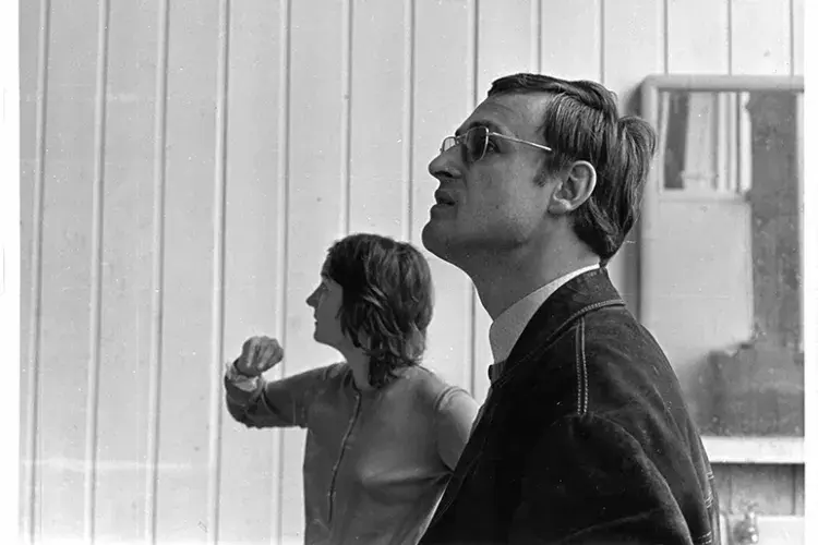 Jürgen Harten and Jennifer Gough-Cooper in an ECA studio in preparation for Strategy: Get Arts (1970). Photo