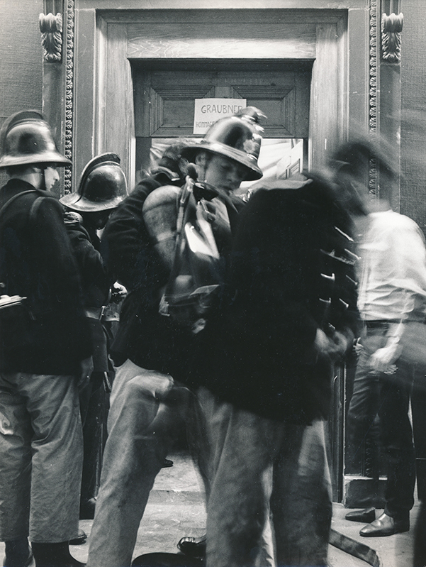 Firemen from Edinburgh Fire Station outside Gotthard Graubner&rsquo;s &lsquo;Mist Room&rsquo; (Homage to Turner) in studio C.16 (24 August 1970). 