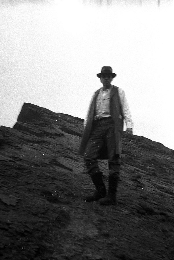 Joseph Beuys on Salisbury Crags, Holyrood Park, Edinburgh, on 7 May 1970. Photo 