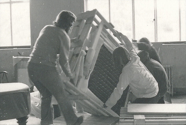 Karl Gerstner&rsquo;s Times Square (1965) being moved in ECA studio space by Alexander Hamilton (August 1970). Photo